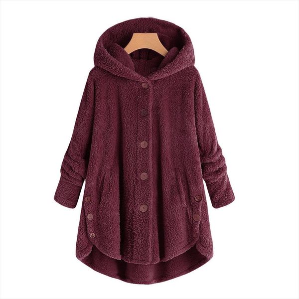 

fashion women fleece blends coats fluffy tail solid color loose hooded long coat female jaqueta masculino, Black