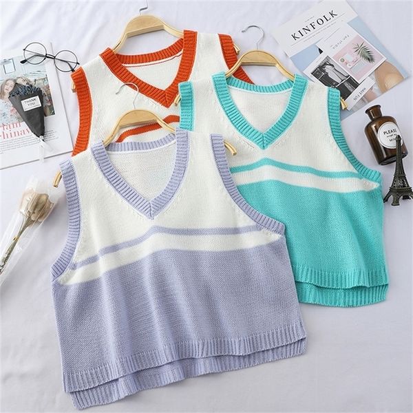 

heliar autumn v-neck knitted tank velvet patch work sleeveless sweater vest winter for women y201128, White;black