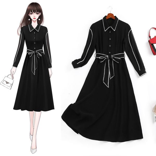 

5xl large waistline new fashion style early autumn 2021 women's clothes dress 11201 6b7o, Black;gray