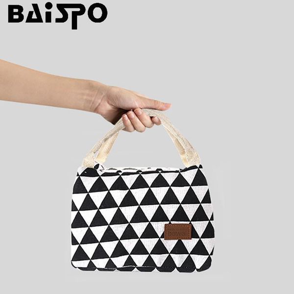 

baispo canvas lunch bag insulated waterproof box bento pouch lunch container food storage bag folding tote for women kid picnic bbyxrg