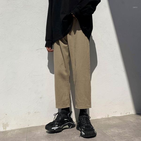 

2020 spring and autumn new youth popular korean couple solid color loose jeans fashionable casual nine-point straight-leg pants1, Blue