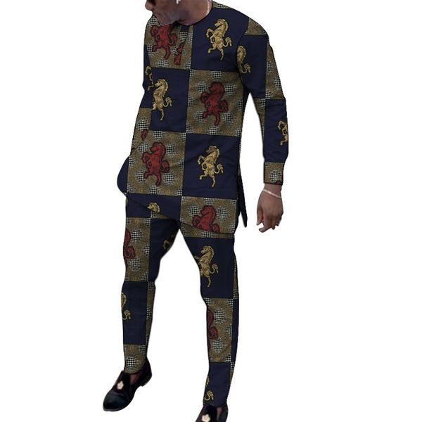 

dashiki print o-neck shirts with trousers custom made pant sets groom suits male ankara outfits fashion african party clothes 1022, Gray