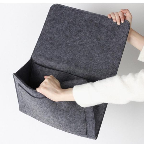 

modern bedside hanging storage pocket bag organizer for phone glasses book (black)