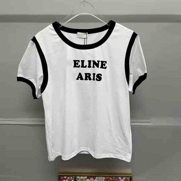 

home black and white contrast flocking printed short sleeved t-shirt women's loose fashion versatile inss7371