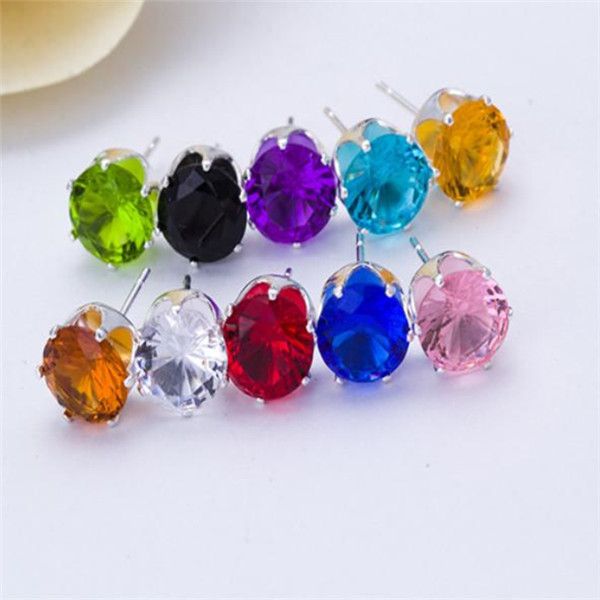 

stud earrings wholesale fashion round favorite design 18 k gold plated studded candy crystals cz diamond stud earring for women, Golden;silver