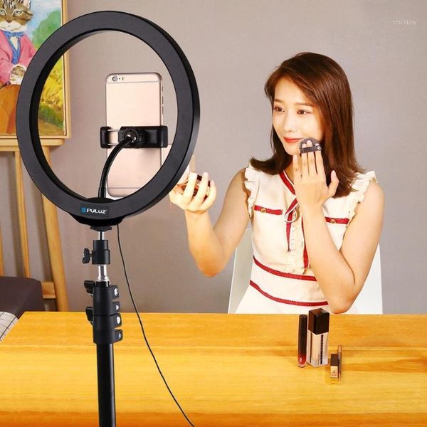 

flashes puluz 10.2'' usb 3 modes dimmable led ring vlogging selfie pography video lights with cold shoe tripod ball head phone cla