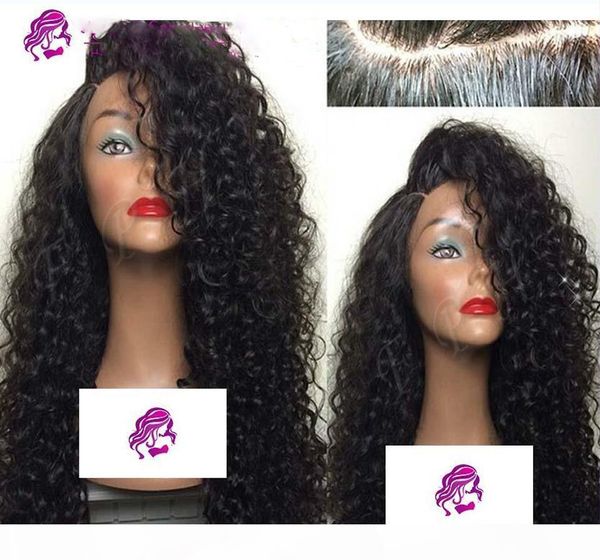 

large stock side part deep wave curly human hair lace wig peruvian virgin hair lace front wigs & full lace wig, Black;brown