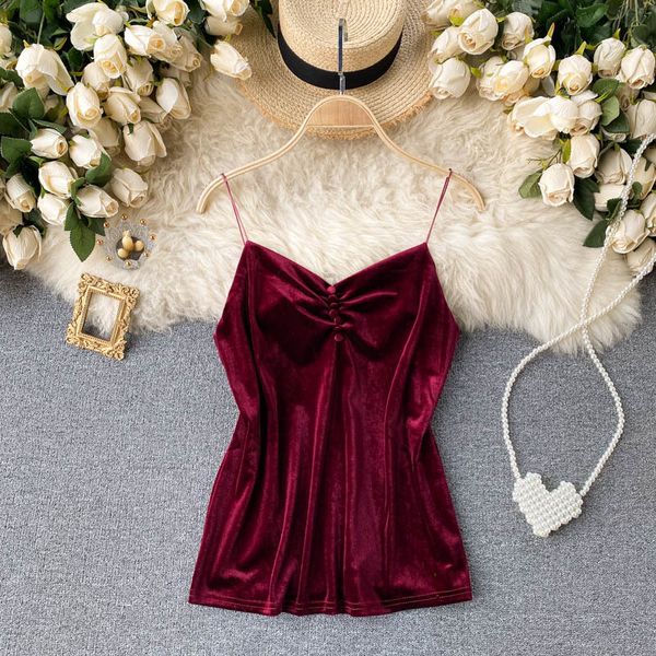 

2021 new retro female singiny velvet girdle , low solid, thin upper summer tank off the shoulder streetwear sweater. kf4u, White