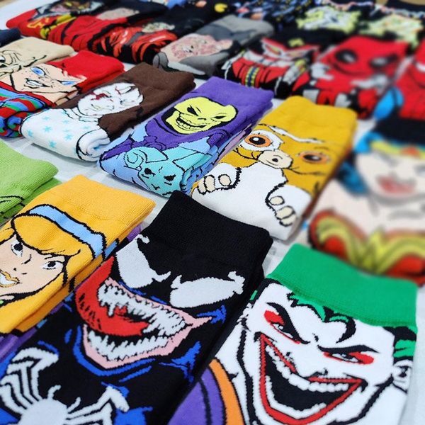 

men happy funny socks cartoon anime long socks men cool crew street fashion sewing pattern, Black