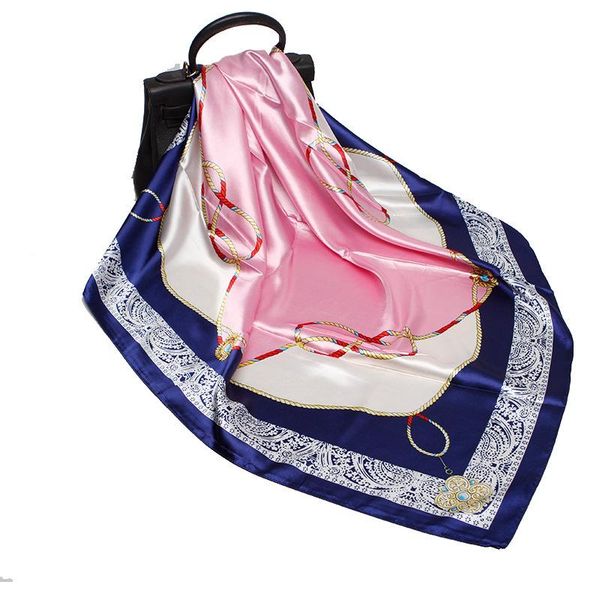 

scarves 2021 fashion hair scarf for women kerchief red blue square shawls pink print silk satin neck scarfs 90*90cm wraps summer, Blue;gray
