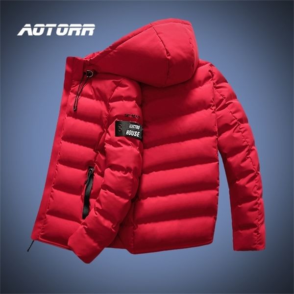 

new men winter jacket coat hooded warm windproof parkas mens thick parka casual student slim fit outwear red male overcoat 201114, Black