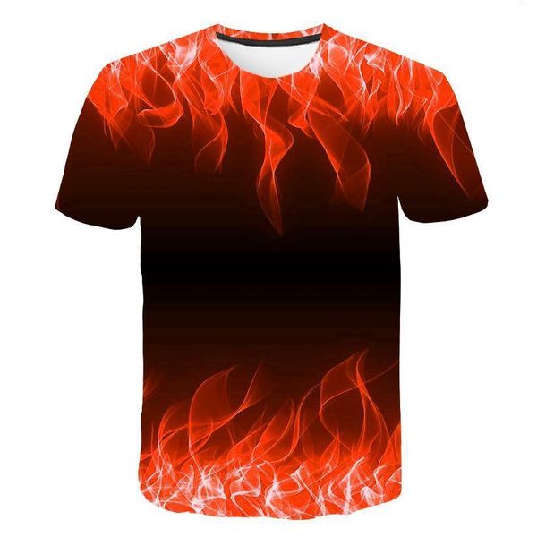 

summer 2021 new men's round neck short sleeve t-shirt turquoise red purple flame 3d printed casual couple shirts and, White;black