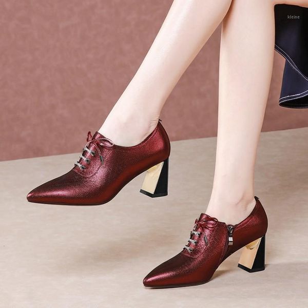 

mljuese 2021 women pumps autumn spring soft sheepskin pointed toe lace up blue color high heels lady shoes size 42 party dress1, Black