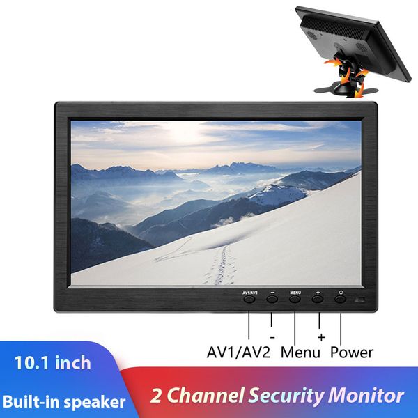 Monitor LCD HD da 10,1 pollici per auto Mini TV Display per computer Schermo a colori Monitor di sicurezza con ingresso video a 2 canali con altoparlante VGA