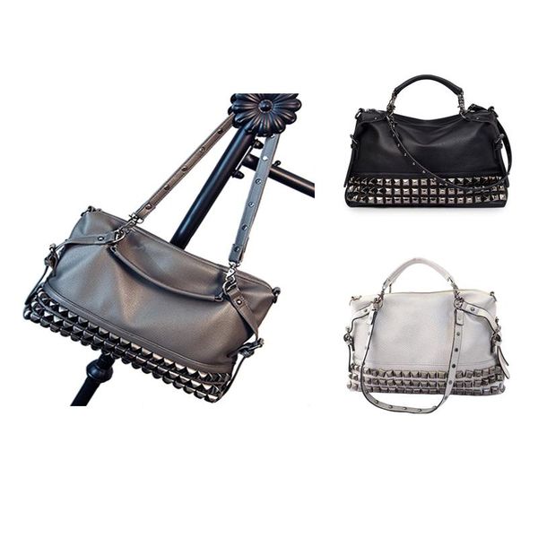 

women modern punk pu leather cross body rivet handle shoulder bags hobo tote satchel handbags for lady