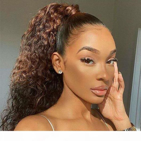 

natural curly high puff wrap drawstring ponytail human hair clip in updo ponytails for african american daily use natural brown color 140g, Black