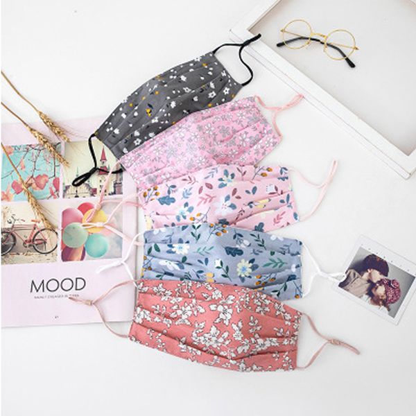 

доставка dhl lady цветочный печати хлопок маска многоразовый моющийся регулируемые петли уха маски мода велоспорт маски девочка kimter-x797f