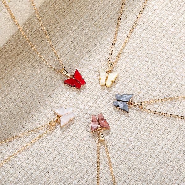 

мода multicolors акриловая бабочка ожерелье золотая цепь женщины кливица цепь очаровательный подвесной колье с картами дамы дизайнер ювелирн, Silver