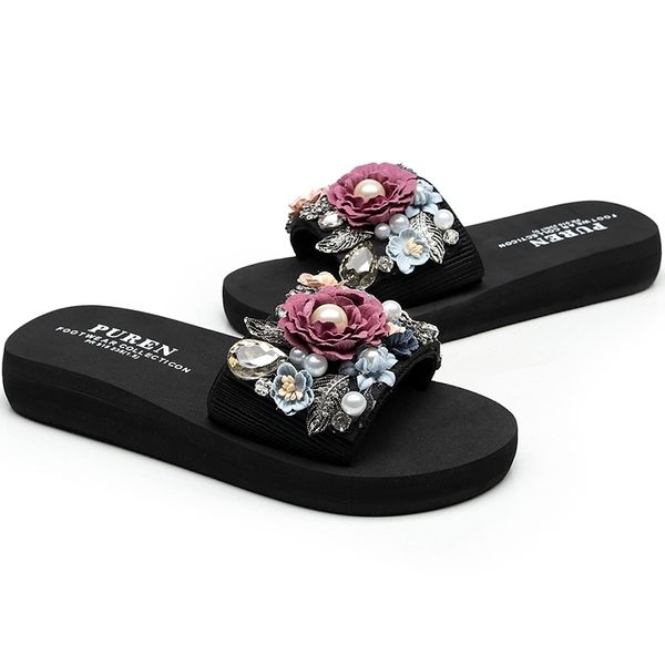 

summer diy slippers casual outside women fashion female ladies flip flops footwear beach flat shoes low heel 3cm size 35-42 y200624, Black