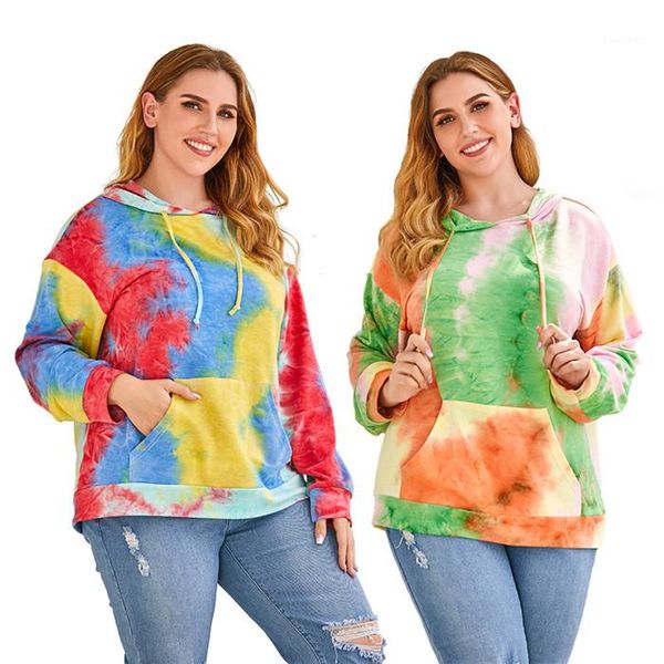 

womens tie dye long sleeve hooded sweatshirts with pocket autumn loose casual women plus size hoodies