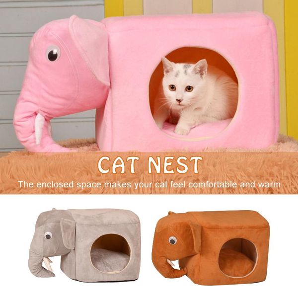 

cat beds & furniture elephant shape house kennel small dogs cats shelter cozy warm pet with soft sleeping plush mat for kitten puppy
