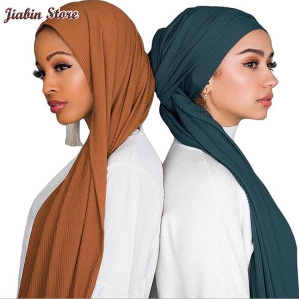

muslim jersey hijab stretchy cotton scarf ribbed shawl plain wrinkle scarves headscarves, Blue;gray