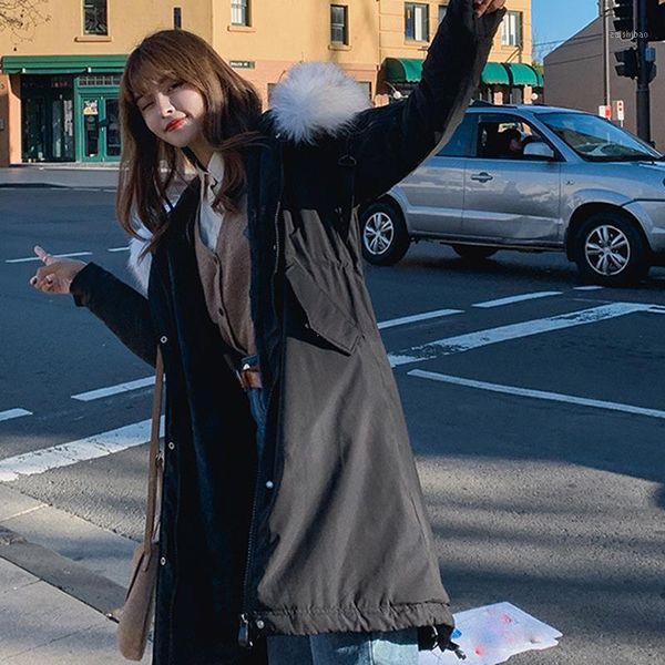 

women fur lining hooded bakery oversize long down paaded coat winter heavy jacket thick warm cotton padded parkas1, Black