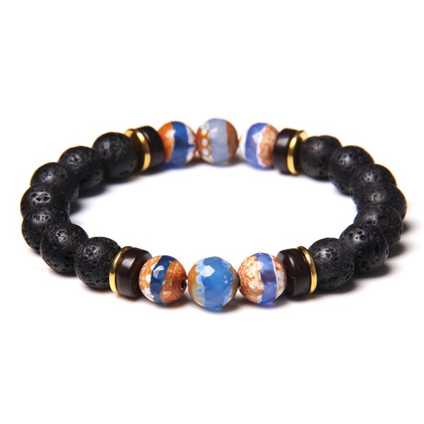 

dzi agat bracelets men buddha wood spacer beads bracelet black natural lava rock stone bangle elastic jewelry women yoga pulser