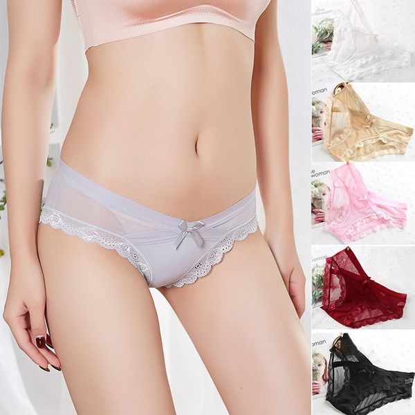 

women's lace panties seamless underwear briefs nylon silk for girls ladies bikini cotton crotch transparent lingerie d3, Black;pink