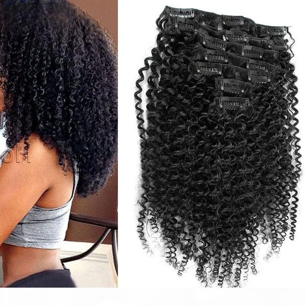 

kinky curly clip ins 100g 120g 7pcs clip in human hair extensions natural color human hair clip in extensions, Black;brown