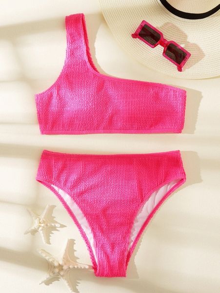 

smocked one shoulder bikini swimsuit z5p1#, White;black