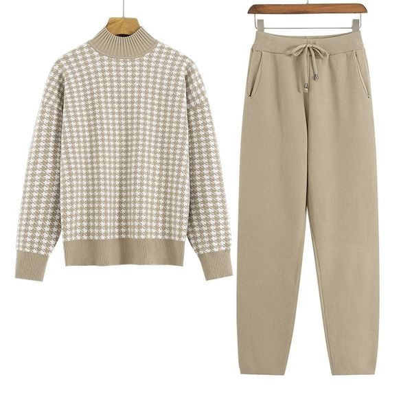 

gigogou geometric knit women sweater costume thick warm turtleneck winter oversized casual loose pullover sweaters 2 pieces sets 201023, White;black