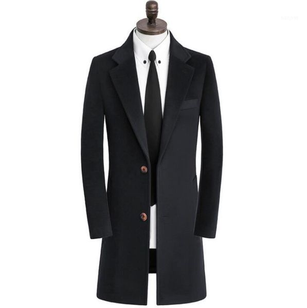 

suit collar casual woolen coat men trench coats long sleeves overcoat mens cashmere coat casaco masculino inverno erkek england1, Black