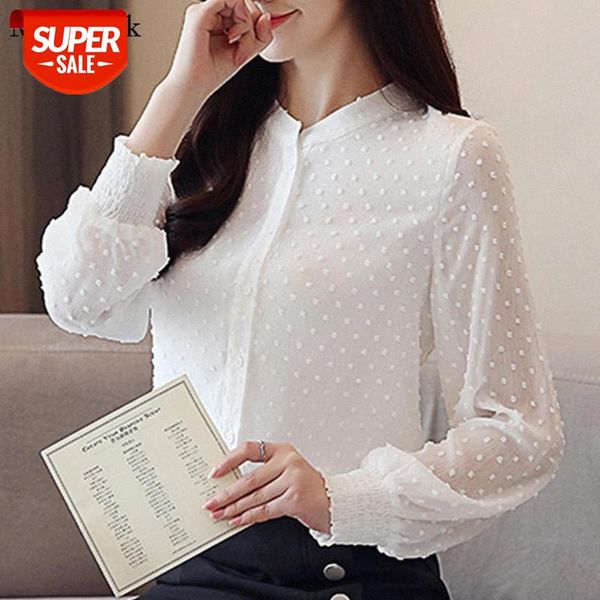 

2021 autumn long sleeve women blouses v-neck solid womens shirts button up shirt cardigan blouses women casual blusas 0974 60 #rh1m, White