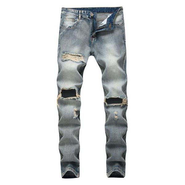 

2021 new arrival men's ripped hole casual slim ny biker jeans vaqueros hombre fashion male hip hop denim 28-42, Blue