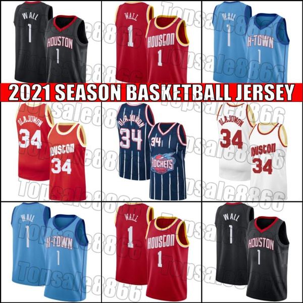 

houston rockets jersey john 1 wall jerseys throwback hakeem 34 olajuwon jersey basketball uniform csf9s, Blue;black