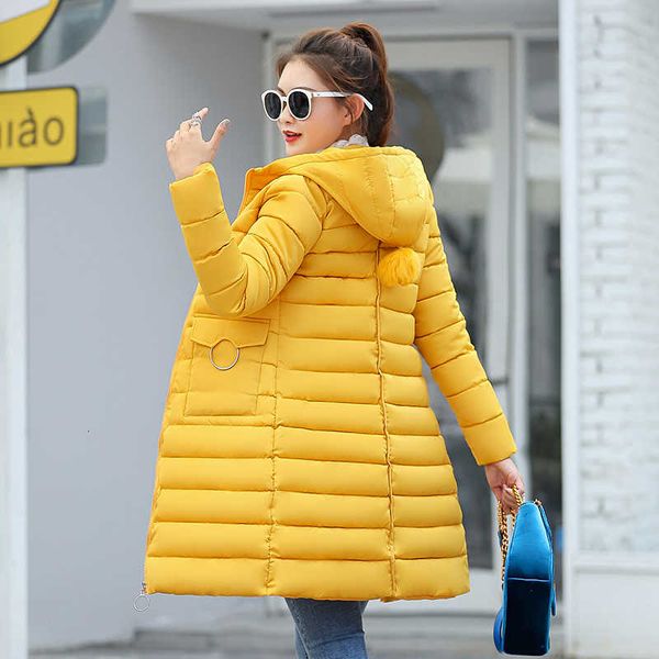 

new down cotton jacket women coat ladies hooded solid color parkas women's medium long slim winter outerwear km015, Black