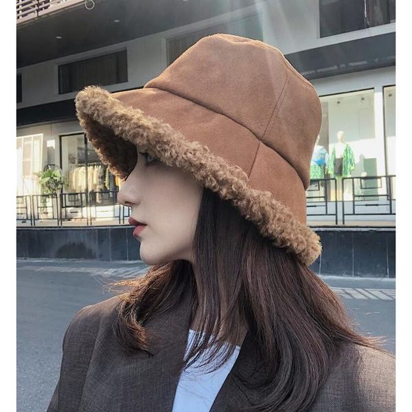 

fashion winter bucket hat for women girls warm caps dome wide brime panama beige fisherman hair acc qylufl