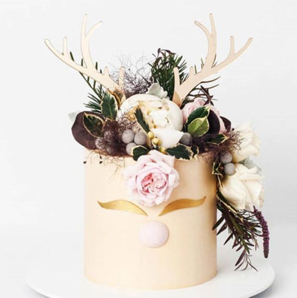 

other festive & party supplies 2pcs merry christmas acrylic cake e gold pink deer elk antlers cupcake er for xmas decorations 20211
