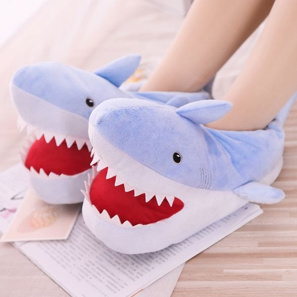 

winter home women fur slippers funny animal shark shape warm cottom fur indoor floor men shoes ladies furry slides  x1020, Black