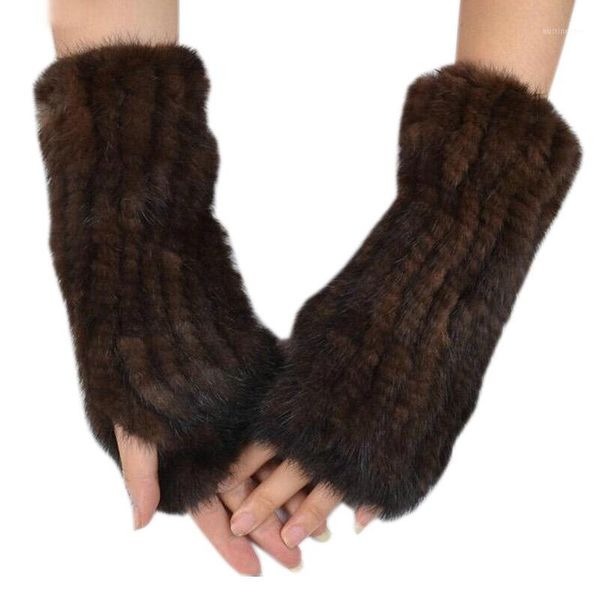 

men and women mink hair weaving half finger cuff in autumn winter fur gloves female long gloves1 five fingers, Blue;gray