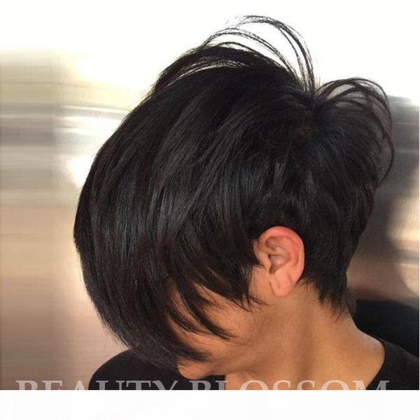 

100% human hair side part little lace front wig 130% density natural color brazilian wigs straight glueless wig for black women, Black;brown