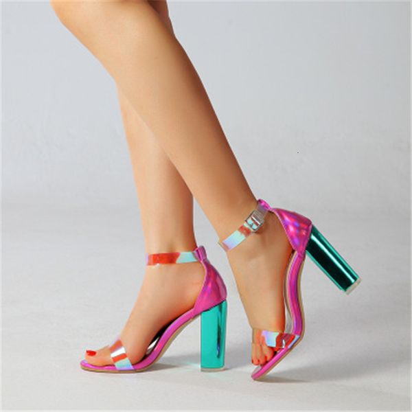 

2021 new summer peep quality crystal clear ladies high-fashion heels'cause you colored women's buckle sandals yr4l, Black