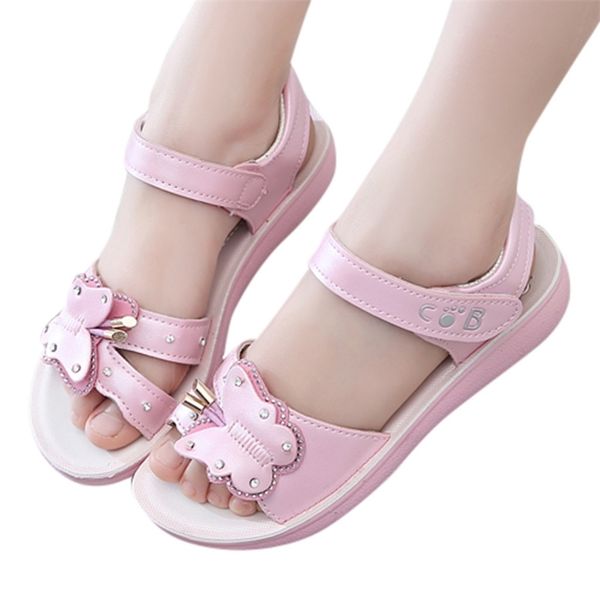 

arloneet sandals for girls summer kids butterfly sandals baby soft leather girls princess shoes children student beach sandals y200619, Black;red