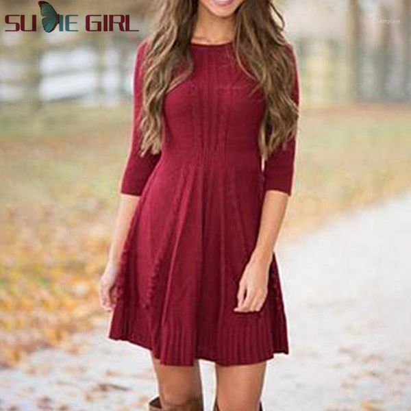 

autumn&winter women's long sleeve long knitted sweater simple round neck burgundy red design all-match sweater fall 2020 women1, White;black