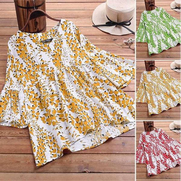 

zanzea women floral printed blouses 2020 summer shirts vintage shorts sleeve tunic casual v neck blusas chemise plus size1, White