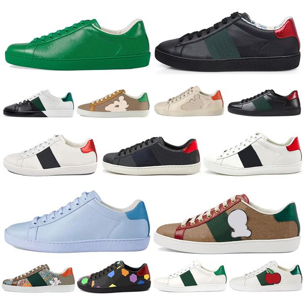 

2021 luxurys designers shoes men women sneaker casual shoes snake chaussures leather sneakers ace bee embroidery shoe 36-4 l80m#, Black