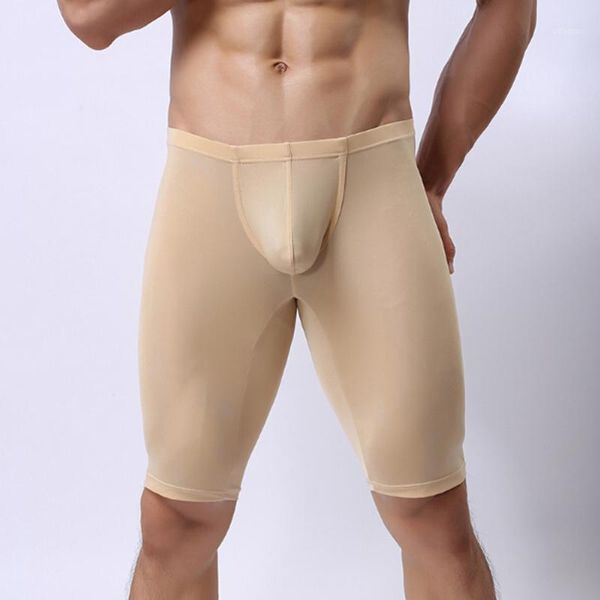 

mens underwear long boxers shorts sheer summer ice silk underpants gay male panties man sissy underwear1, Black;white