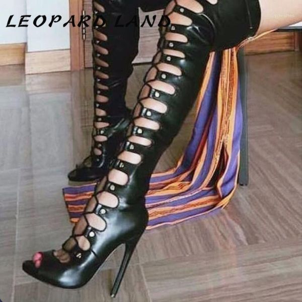 

boots leopard land lace high-heeled shoes roman sandals women's high heel hollowing out party club zl-zg938-801, Black