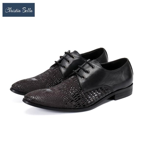 

christia bella british snake pattern men oxfords shoes brown pointed toe brogue leather shoes party wedding lace up men, Black